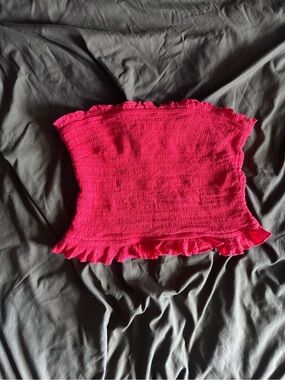 Women's red Smocked Tube Top with Ruffle Hem